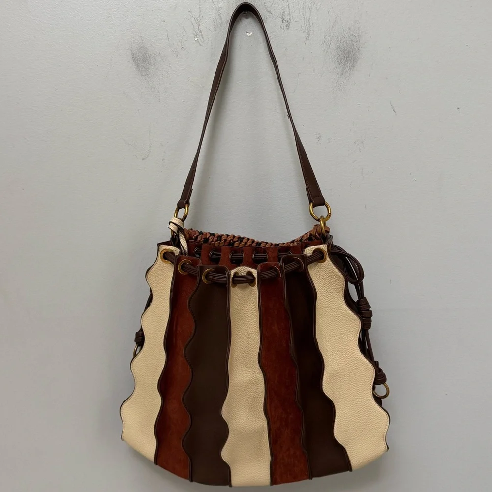 BRAND NEW Dolce Vita Wavy Panel Leather Tote - Brown, Tan & Cream - Picture 4 of 6